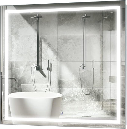 Krugg | 42 Inch X 42 Inch LED Bathroom Mirror | Lighted Vanity Mirror Includes Dimmer & Defogger | Wall Mount Vertical or Horizontal Installation