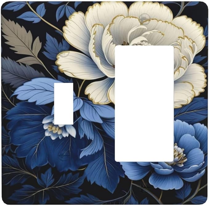 Blue White Flowers Light Switch Covers 2 Gang Single Toggle Rocker Combination Wall Plate Cover Electrical Faceplate Decorative Switchplate for Farmhouse Living Decor