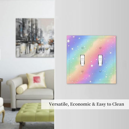 Decorative Light Switch Cover Plate Pink Blue Purple Iridescent Rainbow 2 Gang Outlet Covers Double Toggle Wall Plates for Electrical Outlets Switch Plate Covers Faceplate for Home Decor
