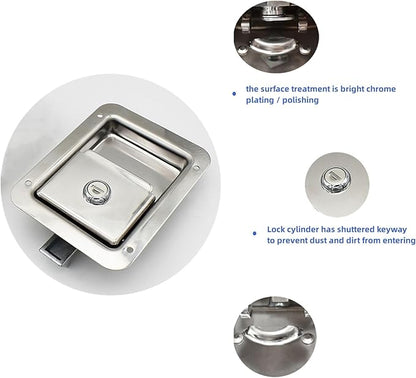 4 Pack Stainless Door Lock Heavy Duty Flush Mount Handle Latch for Trailer Toolbox RV Handle Latch with Gasket Keys