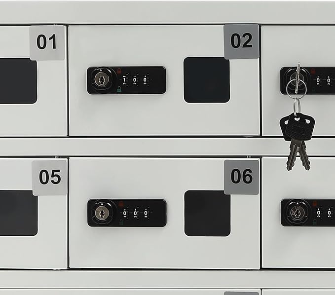 Cellphone Charging Station with Combination Lock, 10 Slots Cellphone Locker Mobile Device Phones Storage Pocket with 3-in-1 Charging Ports for Office Classroom Hotel (10 Slots)