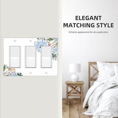 Decorative Outlet Covers Retro Morris Strawberry Rustic Plant Bird 3 Gang Wall Plate Triple Rocker Light Switch Cover Plate Jumbo Electrical GFCI Faceplate for Bedroom Decor