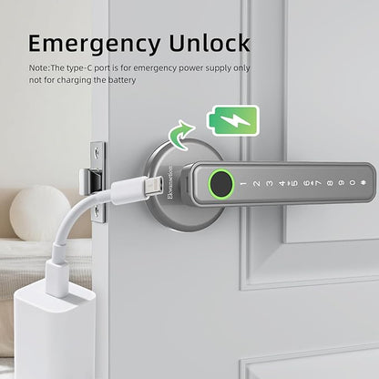 Fingerprint Door Lock Smart Door Lock with Keypad Keyless Entry Door Lock with Handle for Home Hotel Office Apartment Bedroom with Alexa (Silver app Unlock) Ekwansetion