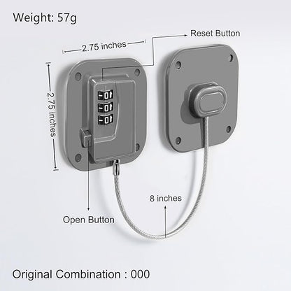 Refrigerator Lock, Heavy Duty Fridge Lock, Combination Lock for Refrigerator Cabinets, Drawers, Safety, Easy Install No Keys Needed (Grey-1Pack)