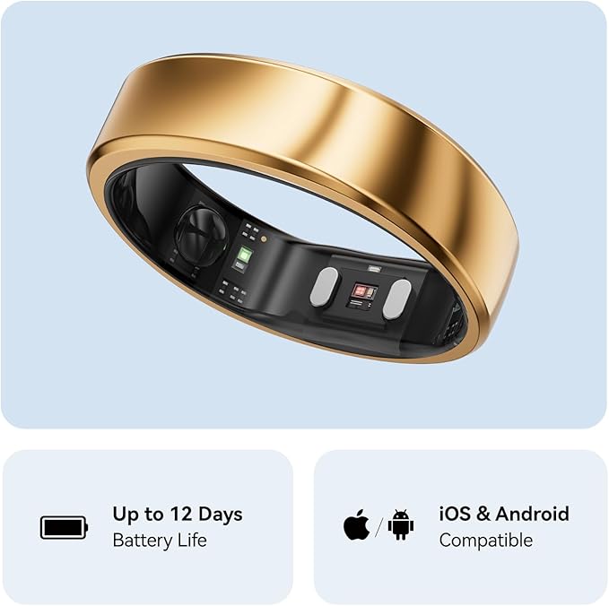 RingConn Gen 2, World’s First Smart Ring with Sleep Apnea Monitoring, No APP Subscription, 12-Day Battery Life, Stress/Heart Rate/Women's Health Tracker, Android & iOS Compatible (Rose Gold, Size 12)