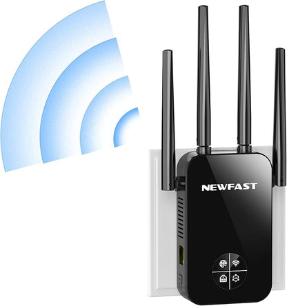 NEWFAST WiFi Extender Signal Booster RE523,1200Mbps Dual-Band WiFi Repeater,5GHz/2.4GHz WiFi Extender Supports WPS,MU-MIMO,Repeater/Router/AP Mode,Suitable for Home