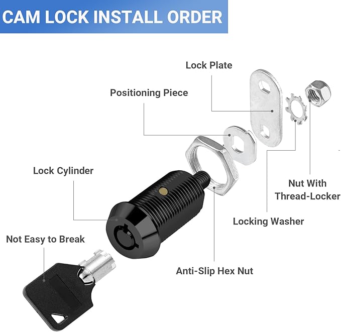 Cam Locks RV Storage Keyed Alike, 1-1/8" Fits 7/8" Max Door Thickness, Compartment Locks for Camper Trailer Cabinet With Keys (Black, 6-Pack)