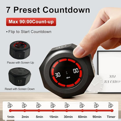 Pomodoro Timer Cube - Rotating Visual Focus Timer for, Desk Productivity Flip Stopwatch with 1/3/5/15/30/60/90-Min Countdown Modes for Work, Study, Back to School, Kitchen