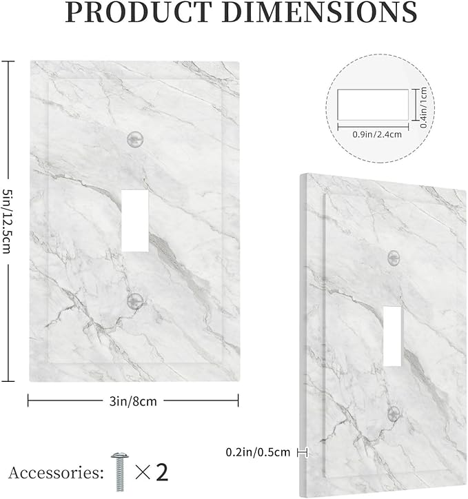 Decorative Light Switch Cover Marble Granite White And Grey 1 Gang Single Toggle Decorator Outlet Wall Plate Device Electrical Faceplate Switchplates for Home Bedroom Decor