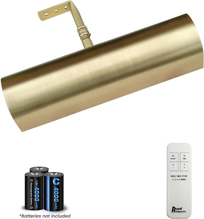Royal Designs, Inc. Cordless Remote Control LED Picture Light, Dimmable with Timer Function, Brushed Satin Brass, 8.75 Inches