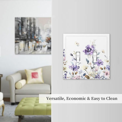 Decorative Switch Plates Purple Floral Lilac Watercolor Flower Leaves Butterfly Wildflower 2 Gang Double Toggle Wall Plate Outlet Light Switch Cover Electrical Faceplate for Bedroom Home Decor