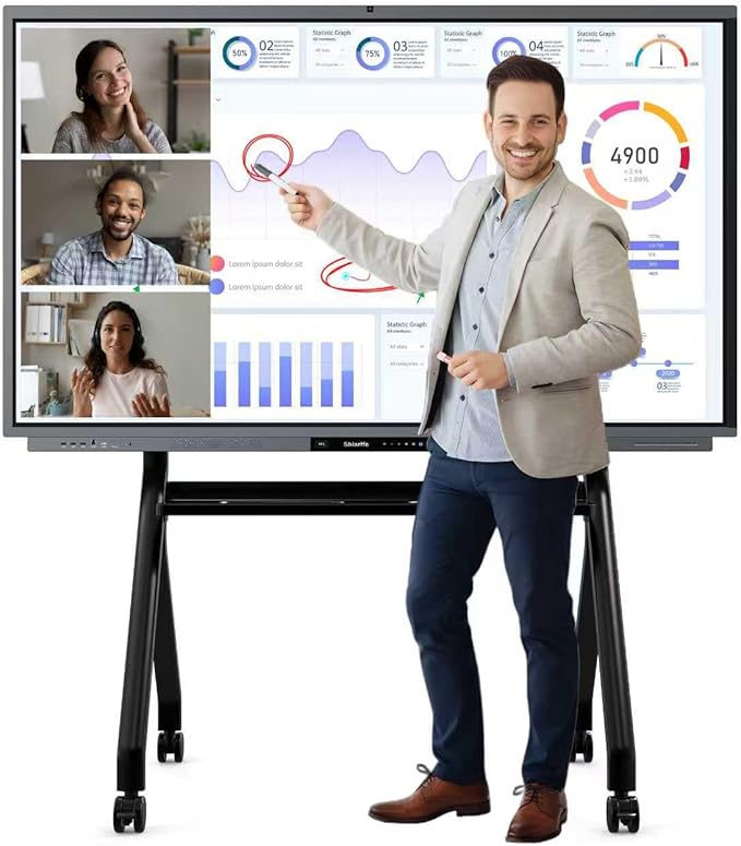 Shiarffe R9 Ultra Portable Smart Board 75" EDLA-Certified Digital Whiteboard, 4K Touchscreen Interactive Display Built-in AI Camera for Classroom Office Hybrid Work Home, Android OS