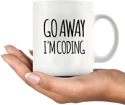 Panvola Go Away I'm Coding Coder Gift Computer Programming Programmer Student Graduation Birthday Valentines Christmas Drinkware Novelty Coffee Ceramic Mug White 11 oz White