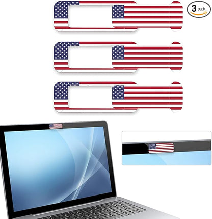 Webcam cover, 3 pieces, laptop camera cover, privacy shielding capacity is twice as big as the traditional, suitable for computer mobile phones, laptops, tablets and so on (American flag)