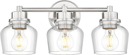 Emak Bathroom Light Fixtures Over Mirror, Brushed Nickel Vanity Light with Clear Glass Shade, 3-Light Vanity Lights for Bathroom, Mirror, Makeup Desk, VL122-BN-CG-3