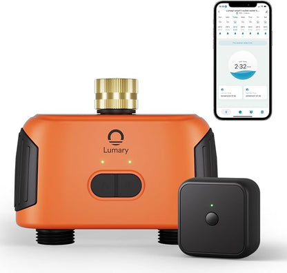 Lumary Smart WiFi Water Timer for Garden Hose, Sprinkler Timer 2 Zone for Watering Brass Inlet Outdoor, Rain Delay/Manual/Automatic Drip Irrigation System Programmable Faucet, Work with Alexa 2.4Ghz