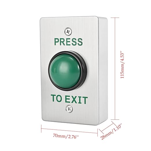 Push to Exit Button for Door Access Control Big Press Button IP68 Waterproof 304 Stainless Steel Shell with Back Mounted Box NO/COM Output