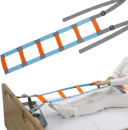 Bed Ladder Assist with Soft Handle Grips Assist Device with Handle Strap Sit Up Hoist Adjustable Length Assistant to Get Out of Bed for Seniors Handicapped Injured（Blue）