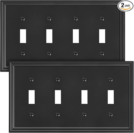 2-Pack Quad Toggle Light Switch Cover Plate, Black Decorative Switch Plate Covers, Natural Bamboo Fiber 4 Gang Wall Plate, Corrosion Resistant