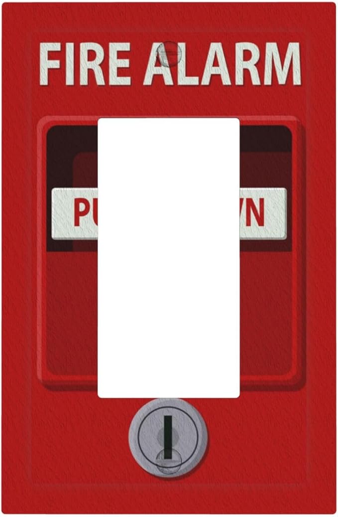 Decorative Outlet Covers Red Fire Alarm Novelty 1 Gang Single Decora GFCI Device Light Switch Covers Plate 1 Rocker Wall Plate Jumbo Switch Cover Plate for Bedroom Bathroom Decor