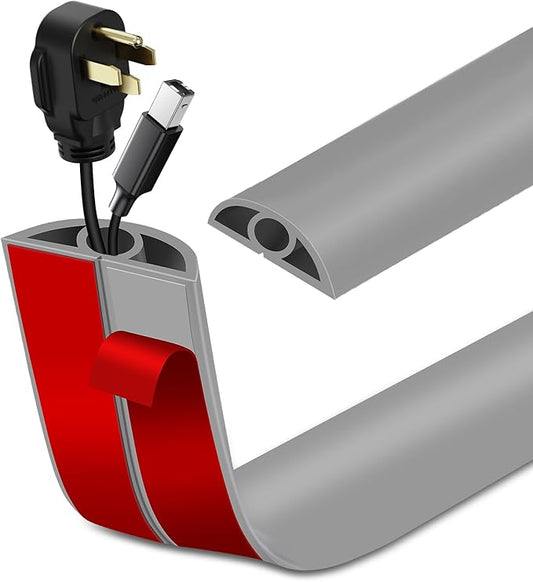 Floor Cord Cover Self Adhesive Cord Hider Floor Extension Cord Covers for Floor Power Cord Protector Cable Management Prevent Cable Trips Cable Cavity 0.32" W x 0.32" H (Grey, 20Ft)