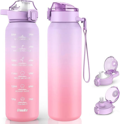 24oz Insulated Water Bottle 18/10 Stainless Steel with 2Lids(Straw Lid& Spout Lids), 700ml Double Wall Vacuum Water Bottle with Handle Keep Cold and Hot for Men, Women & Kids PURPLE PINK
