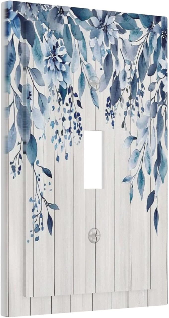 Eucalyptus Rustic Watercolor Plant Decorative Light Switch Cover 1 Gang Single Toggle Device Electrical Faceplate Switchplates Decorator Outlet Wall Plate For Farmhouse Home Decor