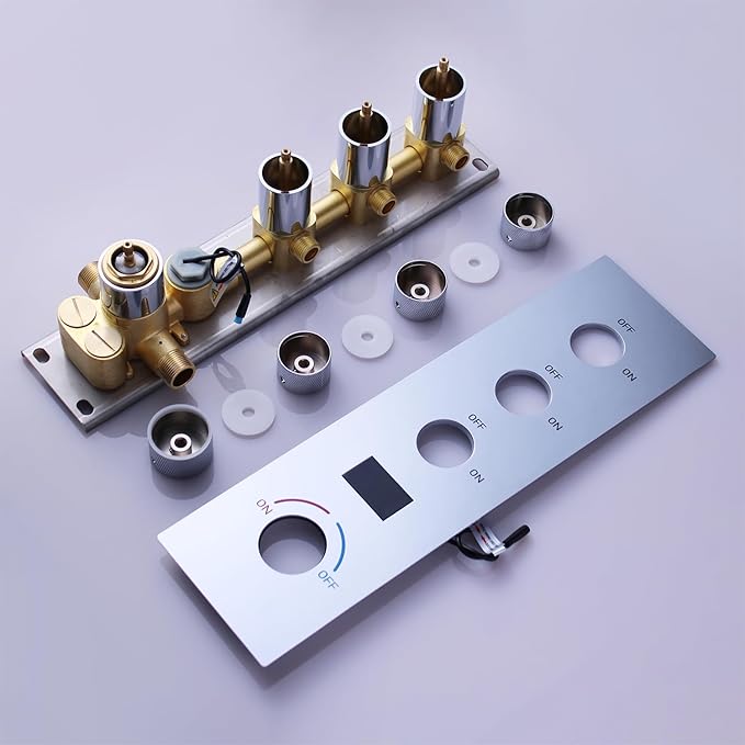 Brass Temperature Shower Diverter Valve Chrome 3 Way Outlets Concealed Digital Display Shower Mixer Valve Kit Bathroom Shower Diverter On Off Flow Control Replacement Valve