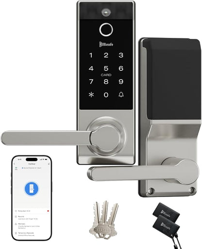 Smart Lock Doorbell Fingerprint Smart Door Lock Deadbolt for Homeowners or Parents Door Lock with Camera and Door Handle for Renters, Keyless Entry Door Lock for Front Door (Contour V Sand Nickel)