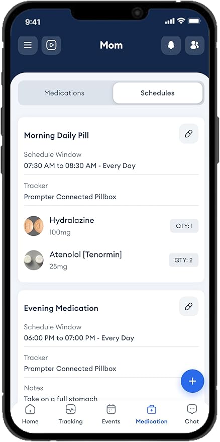 Prompter Connected Pillbox, Smart Pill Reminder Management with Lights, Cell Alerts, Caregiver Monitoring and Notifications for Potential Missed Doses, Organize Pills and Stay Organized