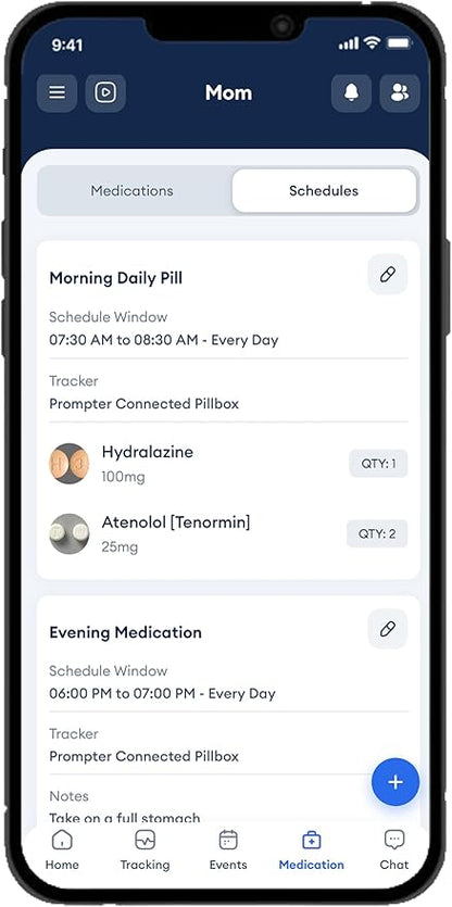 Prompter Connected Pillbox, Smart Pill Reminder Management with Lights, Cell Alerts, Caregiver Monitoring and Notifications for Potential Missed Doses, Organize Pills and Stay Organized