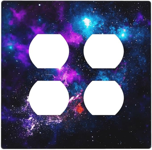 Outer Space Colorful Starry Sky Galaxy Planet Outlet Covers 2 Gang Double Duplex Decorative Light Switch Covers Electrical Wallplates Socket Faceplate for Bed Room Living Room Decor