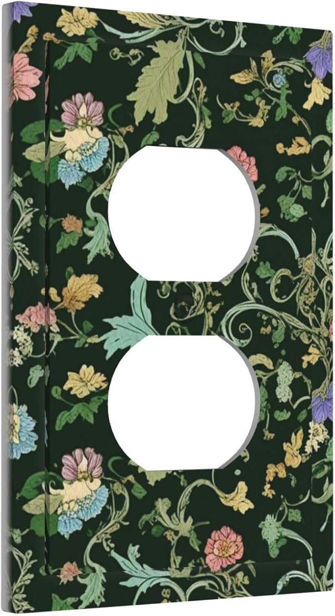 Decorative Outlet Covers Vintage Green Leaf Plant Rustic Pink Flower 1 Gang Duplex Light Switch Cover Plate Wall Plates for Electrical Outlets Switchplate Faceplate