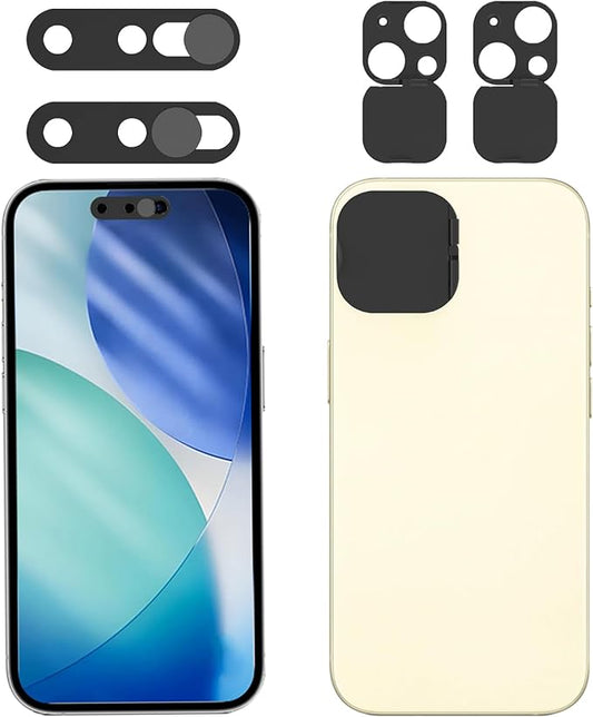Front Camera Cover Compatible for iPhone 15/15 Plus with Rear Lens Cover,Protect Privacy and Security But Not Affect Facial Recognition（2Pack）-2025 Updated Version
