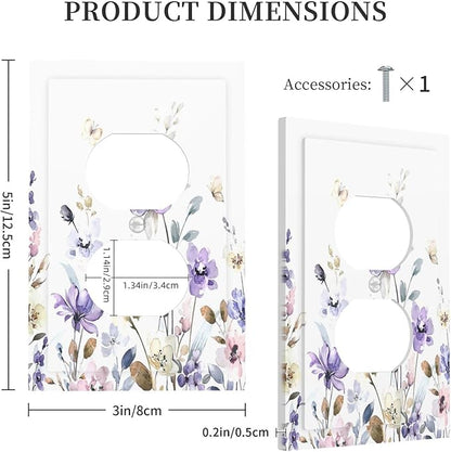 Outlet Covers Purple Floral Lilac Watercolor Flower Leaves Butterfly Wildflower 1 Gang Duplex Electrical Receptacle Faceplate Light Switch Cover Wall Plate Decorative Switch Plates for Bedroom Home