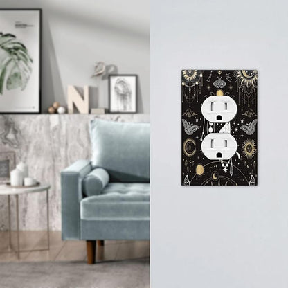 White Cat Tarot Moon Phases Moth Celestial Gothic Outlet Covers 1 Gang Duplex Light Switch Cover Decorative Switch Plates Electrical Receptacle Faceplate Wall Plate for Kids Room Bedroom Decor