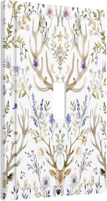 Decorative Light Switch Cover Gothic Retro Floral Damask Elk Wild Flower 1 Gang Single Toggle Device Electrical Faceplate Switchplates Decorator Outlet Wall Plate For Bed Room
