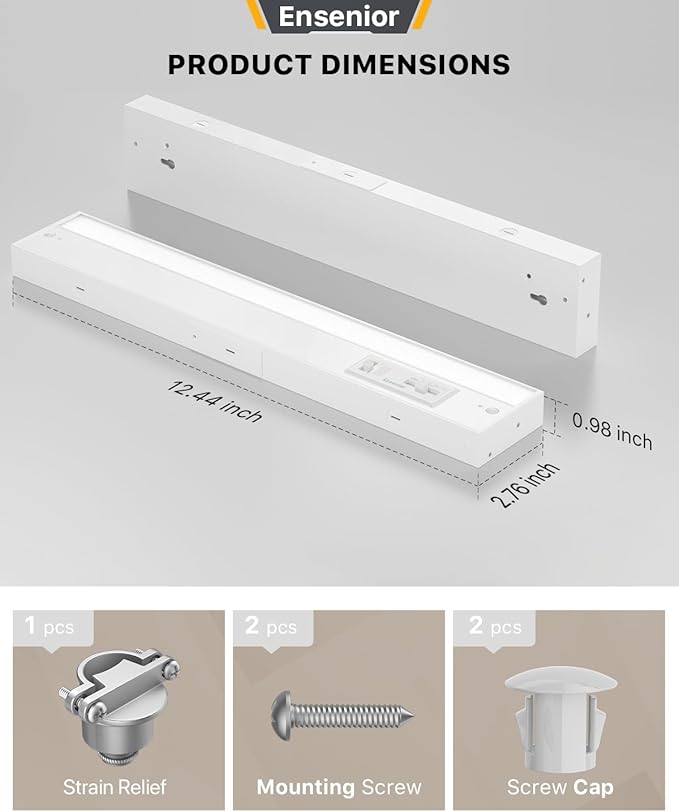 Ensenior 12 Inch LED Under Cabinet Lighting Hardwired, 5CCT, 8W 500LM, 2700K/3000K/3500K/4000K/5000K, Wired Under Cabinet Lights, Dimmable Under Counter Lights for Kitchen, FCC, 1 Pack