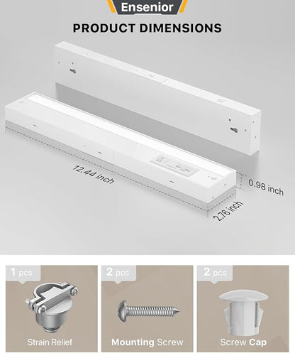 Ensenior 12 Inch LED Under Cabinet Lighting Hardwired, 5CCT, 8W 500LM, 2700K/3000K/3500K/4000K/5000K, Wired Under Cabinet Lights, Dimmable Under Counter Lights for Kitchen, FCC, 1 Pack