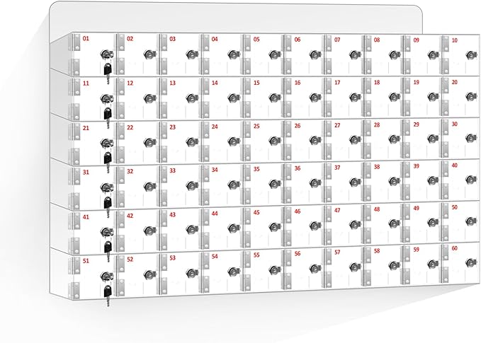 60 A Slots Cell Phone Locker Box, Clear Phone Storage, Acrylic Cell Phone Lock Box with Door Locks and Keys, Wall Mounted Cell Phones Cabinet for Office School Classroom Factory