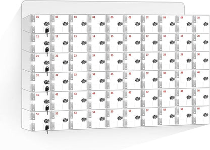 60 A Slots Cell Phone Locker Box, Clear Phone Storage, Acrylic Cell Phone Lock Box with Door Locks and Keys, Wall Mounted Cell Phones Cabinet for Office School Classroom Factory