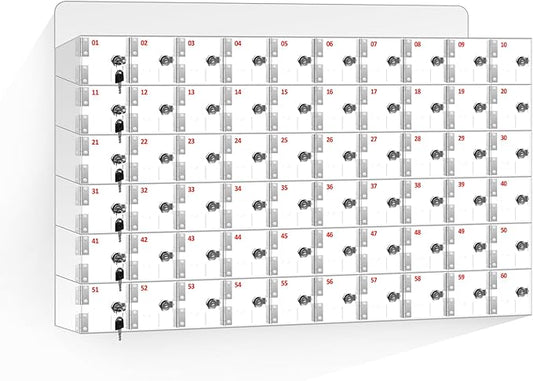 60 A Slots Cell Phone Locker Box, Clear Phone Storage, Acrylic Cell Phone Lock Box with Door Locks and Keys, Wall Mounted Cell Phones Cabinet for Office School Classroom Factory
