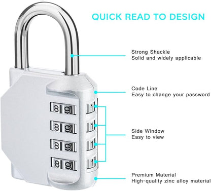 ZHEGE Combination Lock 2 Pack, 4 Digit Outdoor Padlock for School Gym Sports Locker, Fence, Toolbox, Case, Hasp Cabinet Storage (Silver, 2Pack)