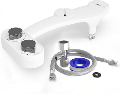 CLEAR REAR Bidet Attachment for Toilet Seat - Non-Electric, Self-Cleaning Dual Nozzle, Adjustable Water Pressure, Rear & Feminine Wash, Toilet Bidet Hygienic Bathroom Upgrade (White)
