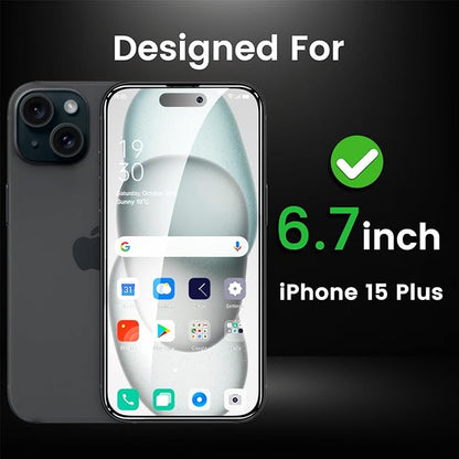 4 Pack Privacy Screen Protector for iPhone 15 Plus 6.7 Inch with 4 Pack Camera Lens Protector, Anti Spy Tempered Glass Film, Anti-Scratch, Touch Sensitive, Case Friendly