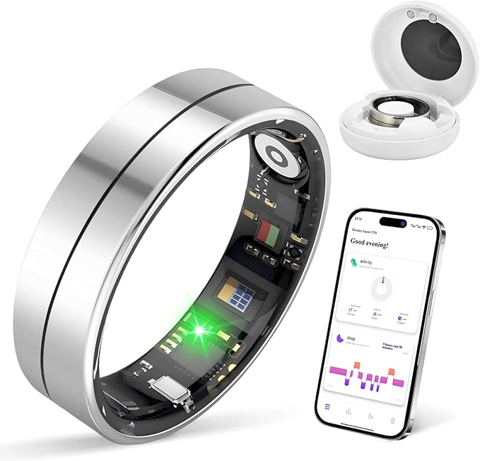 KppeX-X1 Smart Health Ring Kit-Nighttime Sleep Monitoring-Heart Rate-IP68 Waterproof Exercise Recording Fitness Tracker-No Subscription Fee Mixer#Steel Color (X1-13#)