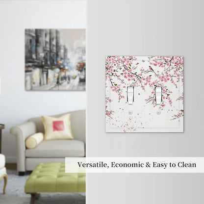 Decorative Light Switch Plate Covers Rustic Plum Blossom Pink Flowers 2 Gang Light Switch Cover Unique Double Toggle Wall Plate Outlet Covers for Bedroom Home Decor（2 Pack）