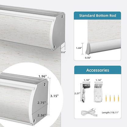 SmartWings Motorized Light Filtering Shades, Work with Matter Thread Z-wave Alexa Google, 70% Blackout Shades Translucent Cordless Window Shade with Remote Rechargeable Up 110"W x 148"H, Linen White