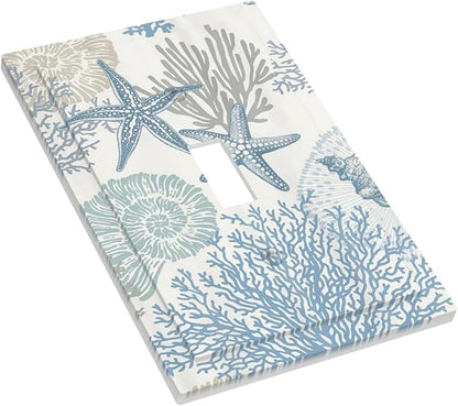Decorative Light Switch Plate Covers Blue Starfish Coral Seaweed 1 Gang Light Switch Cover Plate Single Toggle Wall Plate Outlet Covers Faceplate for Bathroom Bedroom Decor （2 Pack）