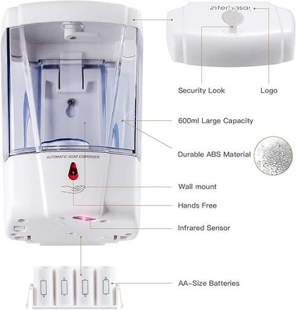 interhasa! Soap Dispenser, Touchless Hand Sanitizer Dispenser Wall Mount Automatic Kitchen Soap Dispenser for Commercial Home, Office, 600ml/20oz